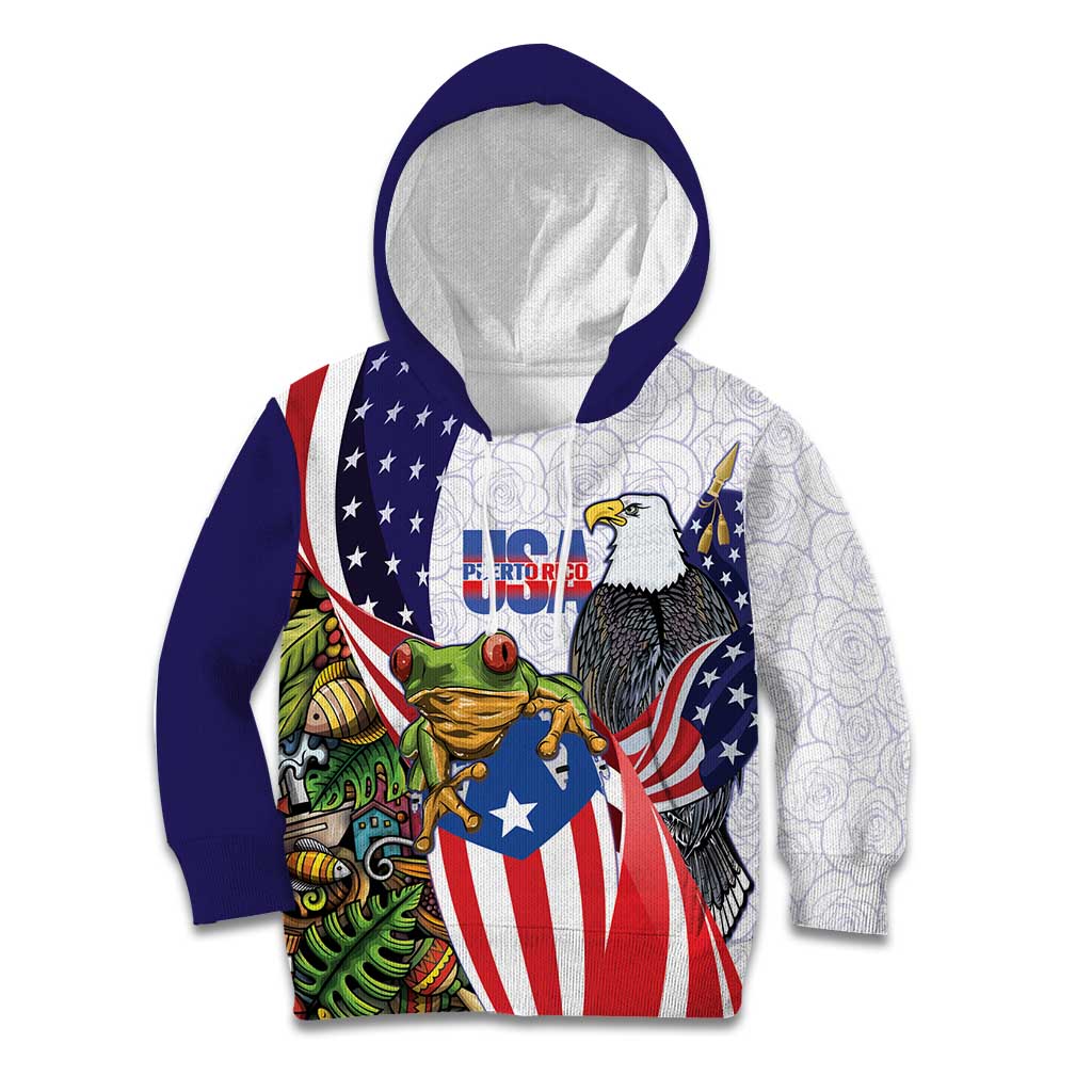 United States Puerto Rico Kid Hoodie USA Curve Flag With Coqui Drum - Wonder Print Shop