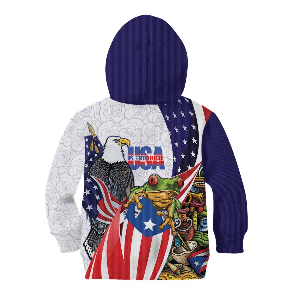 United States Puerto Rico Kid Hoodie USA Curve Flag With Coqui Drum - Wonder Print Shop