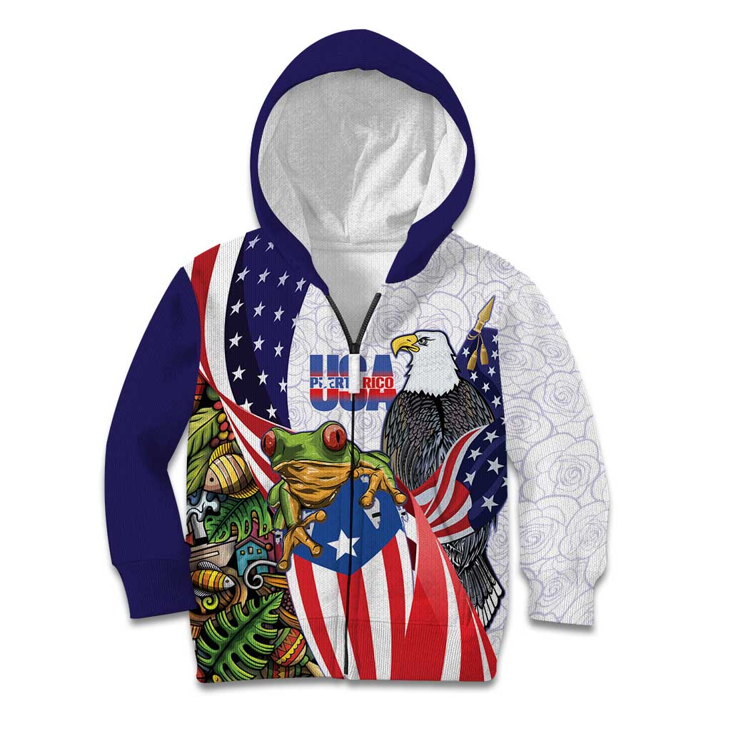 United States Puerto Rico Kid Hoodie USA Curve Flag With Coqui Drum - Wonder Print Shop