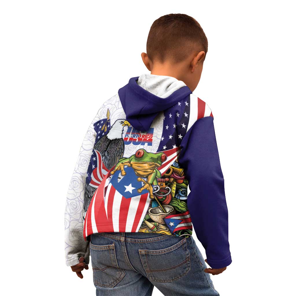 United States Puerto Rico Kid Hoodie USA Curve Flag With Coqui Drum - Wonder Print Shop