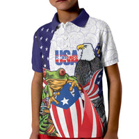 United States Puerto Rico Kid Polo Shirt USA Curve Flag With Coqui Drum - Wonder Print Shop