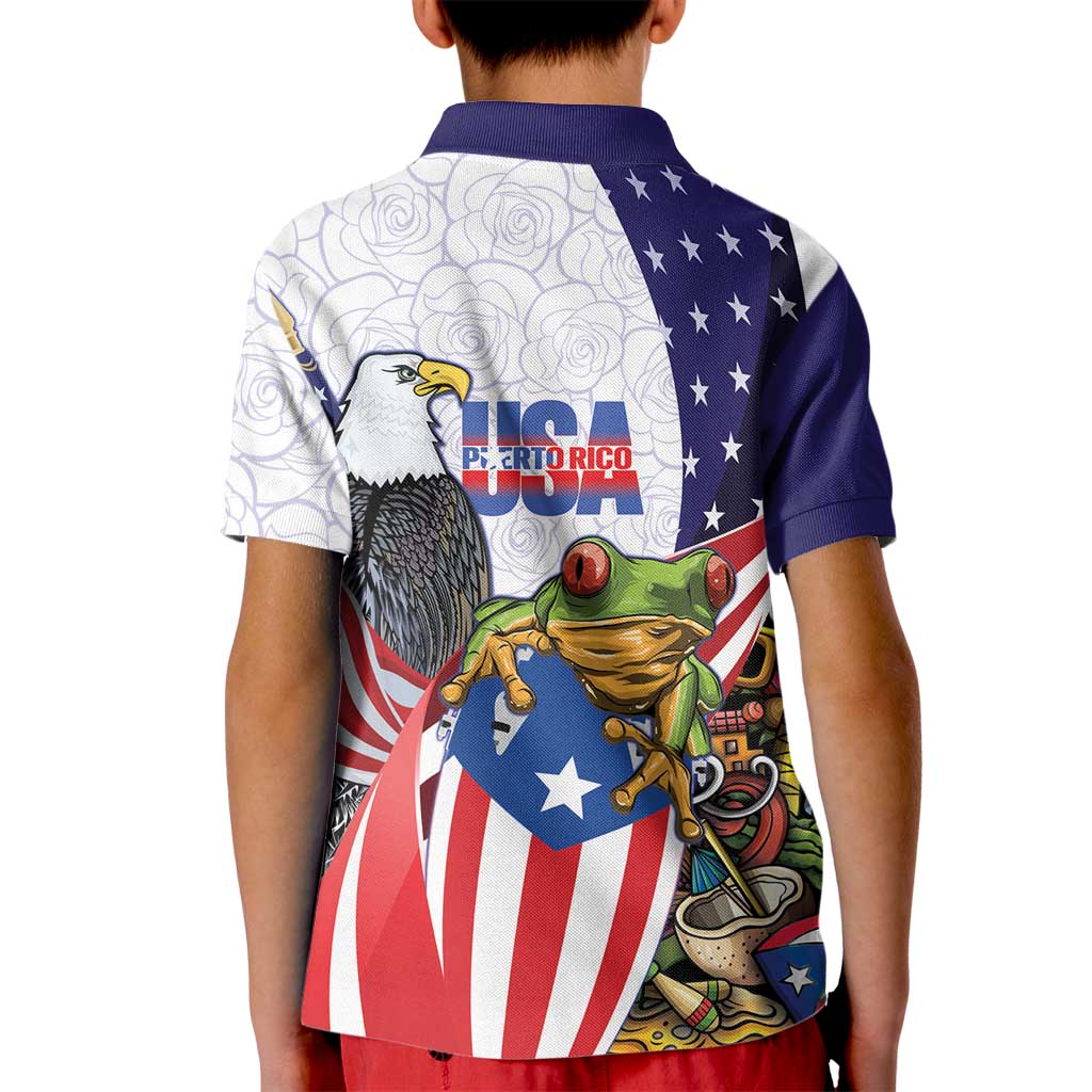 United States Puerto Rico Kid Polo Shirt USA Curve Flag With Coqui Drum - Wonder Print Shop