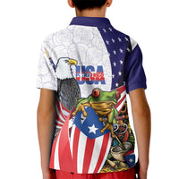 United States Puerto Rico Kid Polo Shirt USA Curve Flag With Coqui Drum - Wonder Print Shop