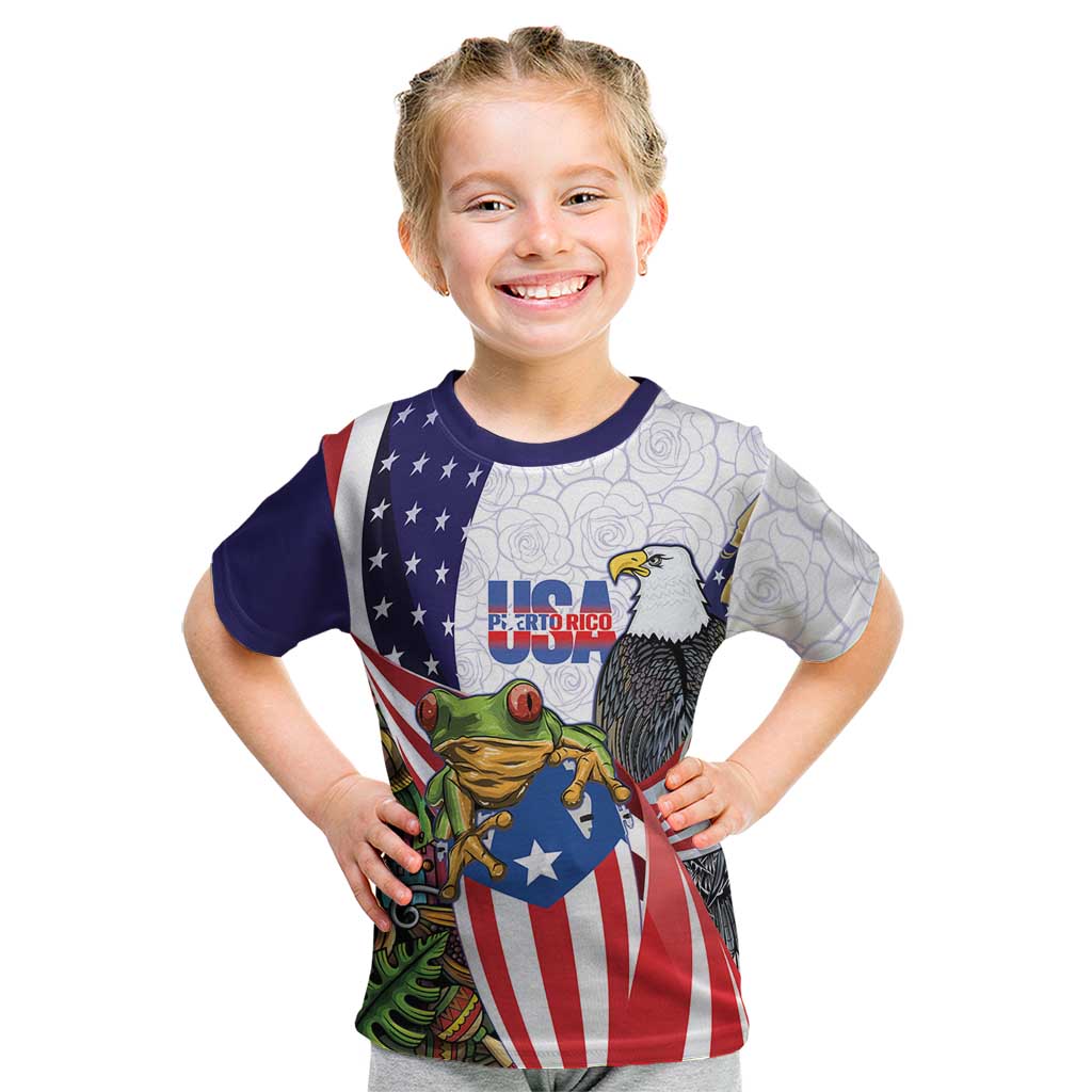 United States Puerto Rico Kid T Shirt USA Curve Flag With Coqui Drum - Wonder Print Shop