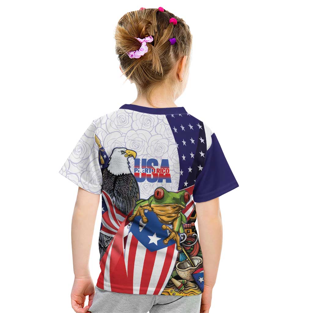 United States Puerto Rico Kid T Shirt USA Curve Flag With Coqui Drum - Wonder Print Shop