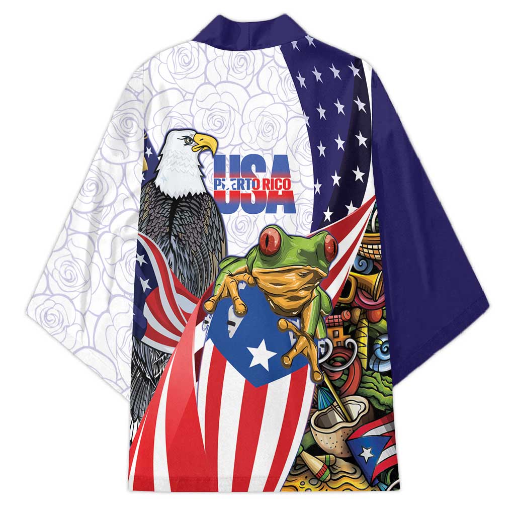 United States Puerto Rico Kimono USA Curve Flag With Coqui Drum - Wonder Print Shop