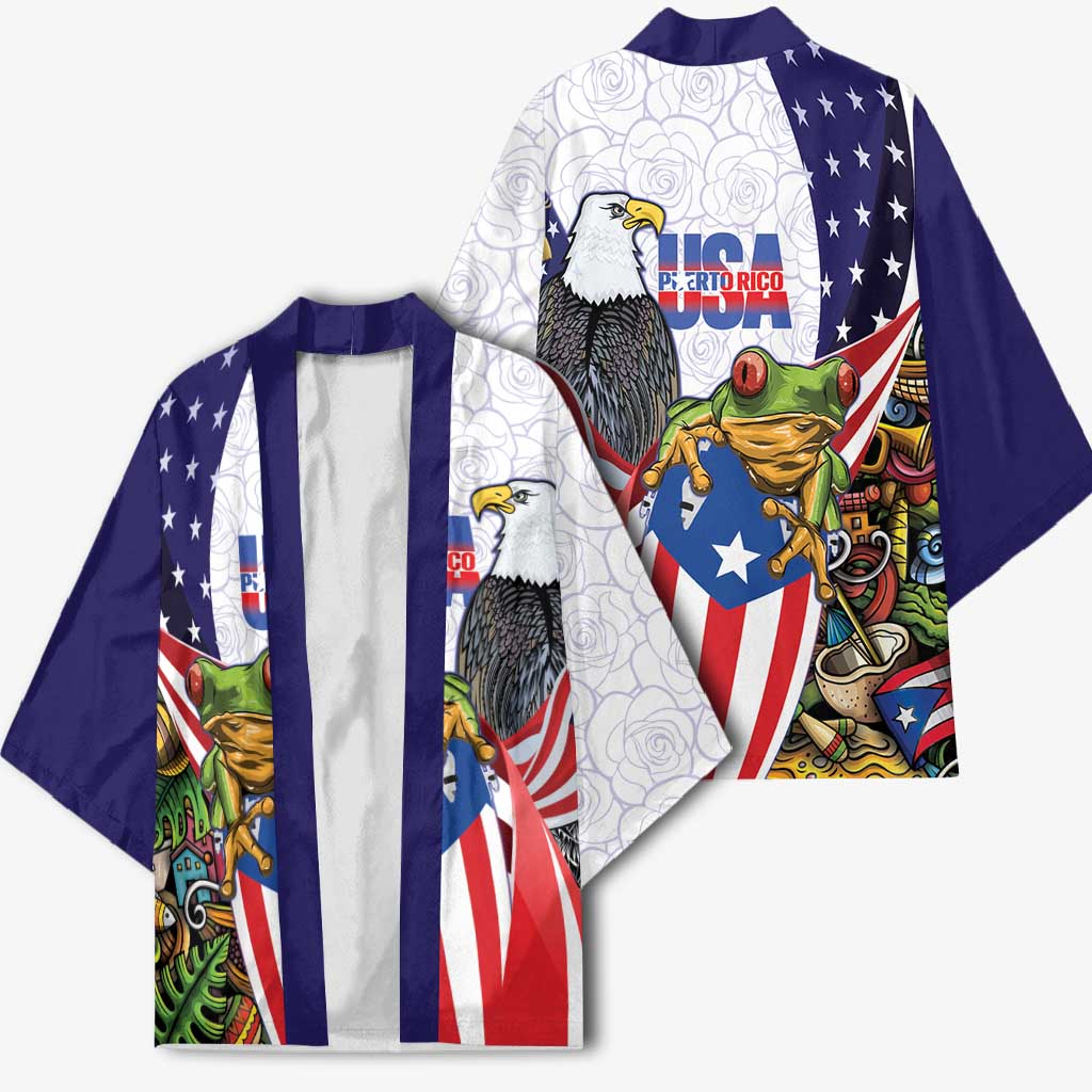 United States Puerto Rico Kimono USA Curve Flag With Coqui Drum - Wonder Print Shop