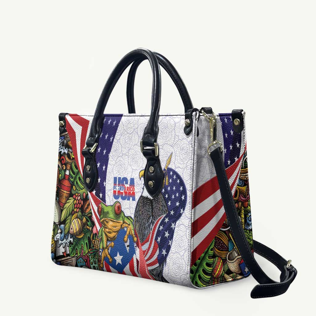 United States Puerto Rico Leather Bag USA Curve Flag With Coqui Drum - Wonder Print Shop