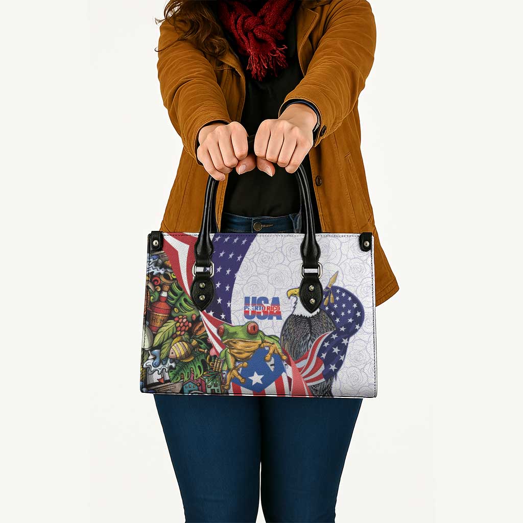 United States Puerto Rico Leather Bag USA Curve Flag With Coqui Drum - Wonder Print Shop