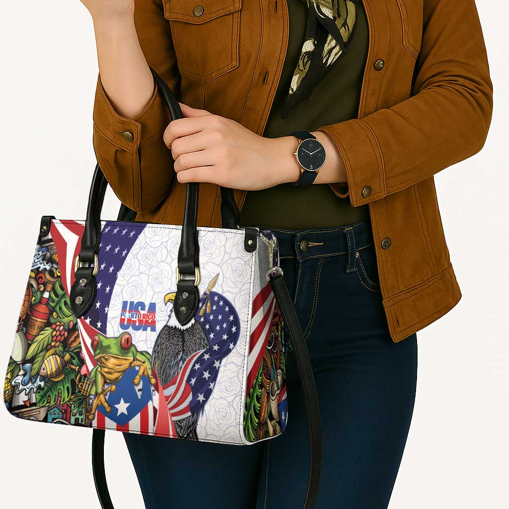 United States Puerto Rico Leather Bag USA Curve Flag With Coqui Drum - Wonder Print Shop