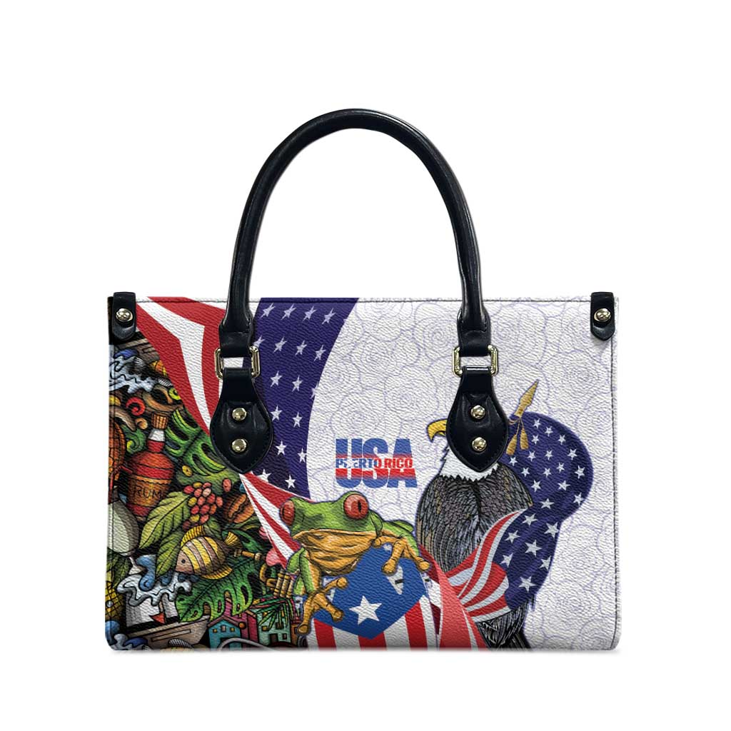 United States Puerto Rico Leather Bag USA Curve Flag With Coqui Drum - Wonder Print Shop