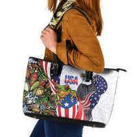 United States Puerto Rico Leather Tote Bag USA Curve Flag With Coqui Drum - Wonder Print Shop