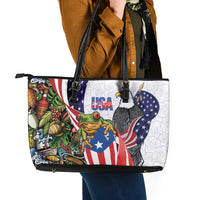 United States Puerto Rico Leather Tote Bag USA Curve Flag With Coqui Drum - Wonder Print Shop