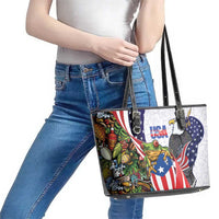United States Puerto Rico Leather Tote Bag USA Curve Flag With Coqui Drum - Wonder Print Shop