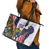 United States Puerto Rico Leather Tote Bag USA Curve Flag With Coqui Drum - Wonder Print Shop