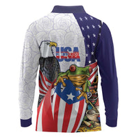 United States Puerto Rico Long Sleeve Polo Shirt USA Curve Flag With Coqui Drum - Wonder Print Shop