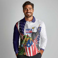 United States Puerto Rico Long Sleeve Polo Shirt USA Curve Flag With Coqui Drum - Wonder Print Shop