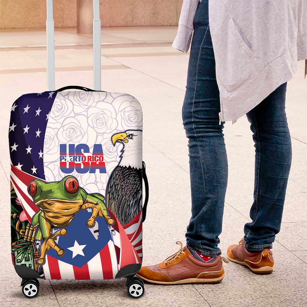 United States Puerto Rico Luggage Cover USA Curve Flag With Coqui Drum - Wonder Print Shop