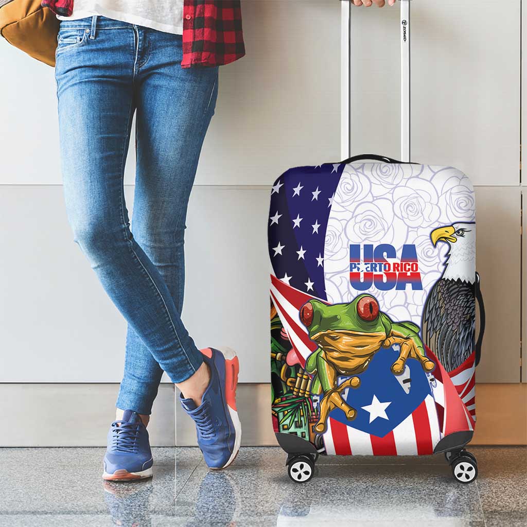 United States Puerto Rico Luggage Cover USA Curve Flag With Coqui Drum - Wonder Print Shop