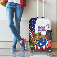 United States Puerto Rico Luggage Cover USA Curve Flag With Coqui Drum - Wonder Print Shop