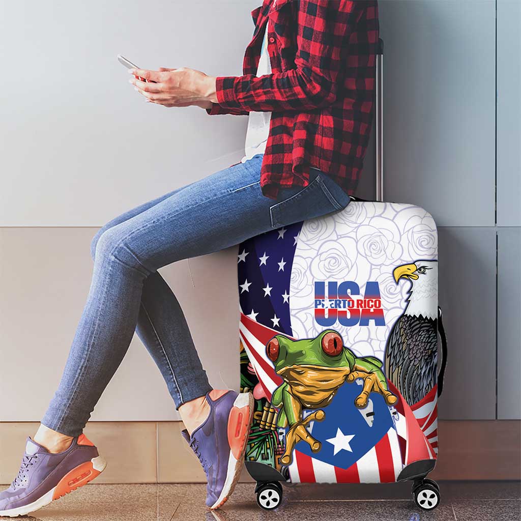 United States Puerto Rico Luggage Cover USA Curve Flag With Coqui Drum - Wonder Print Shop