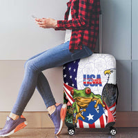 United States Puerto Rico Luggage Cover USA Curve Flag With Coqui Drum - Wonder Print Shop