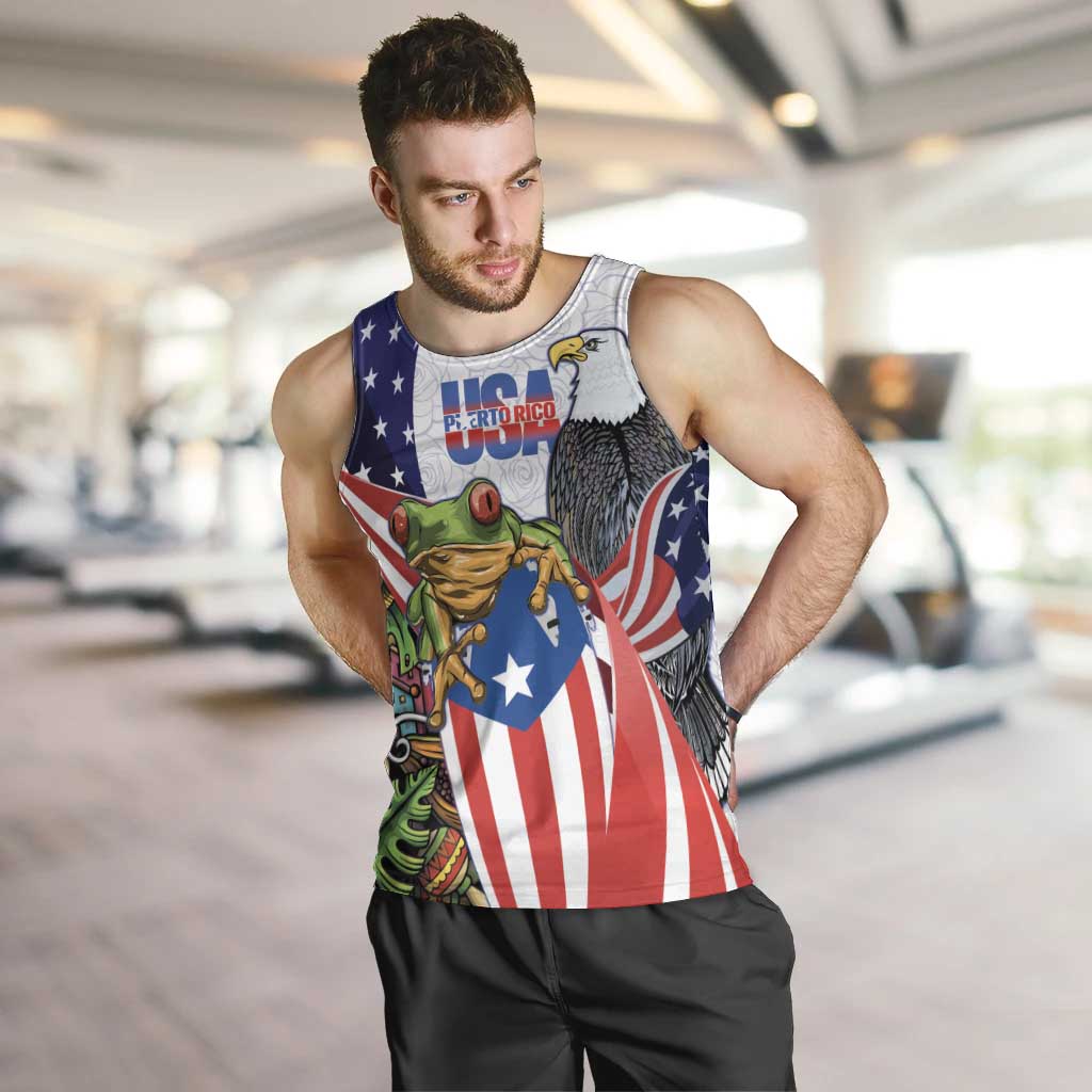 United States Puerto Rico Men Tank Top USA Curve Flag With Coqui Drum - Wonder Print Shop