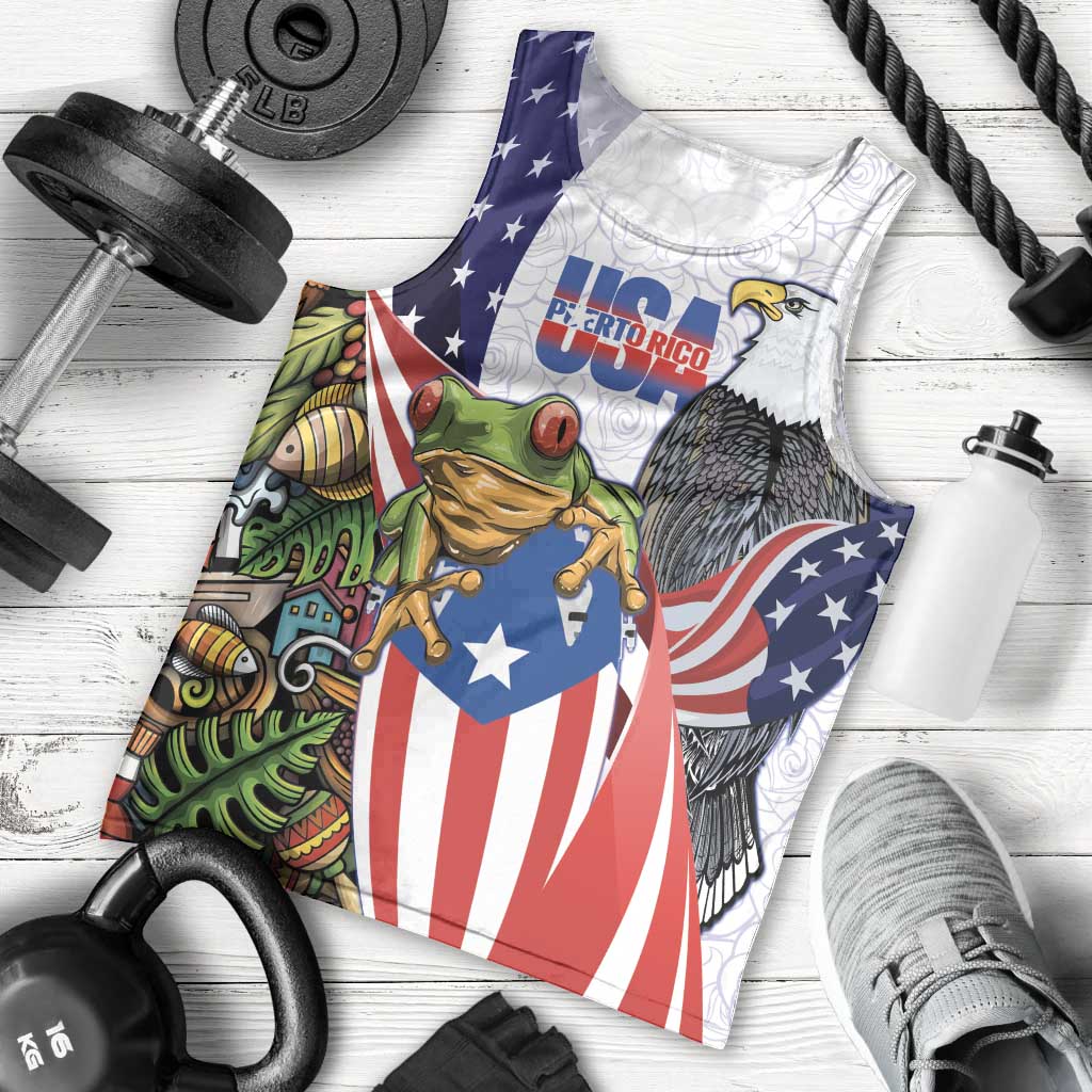 United States Puerto Rico Men Tank Top USA Curve Flag With Coqui Drum - Wonder Print Shop