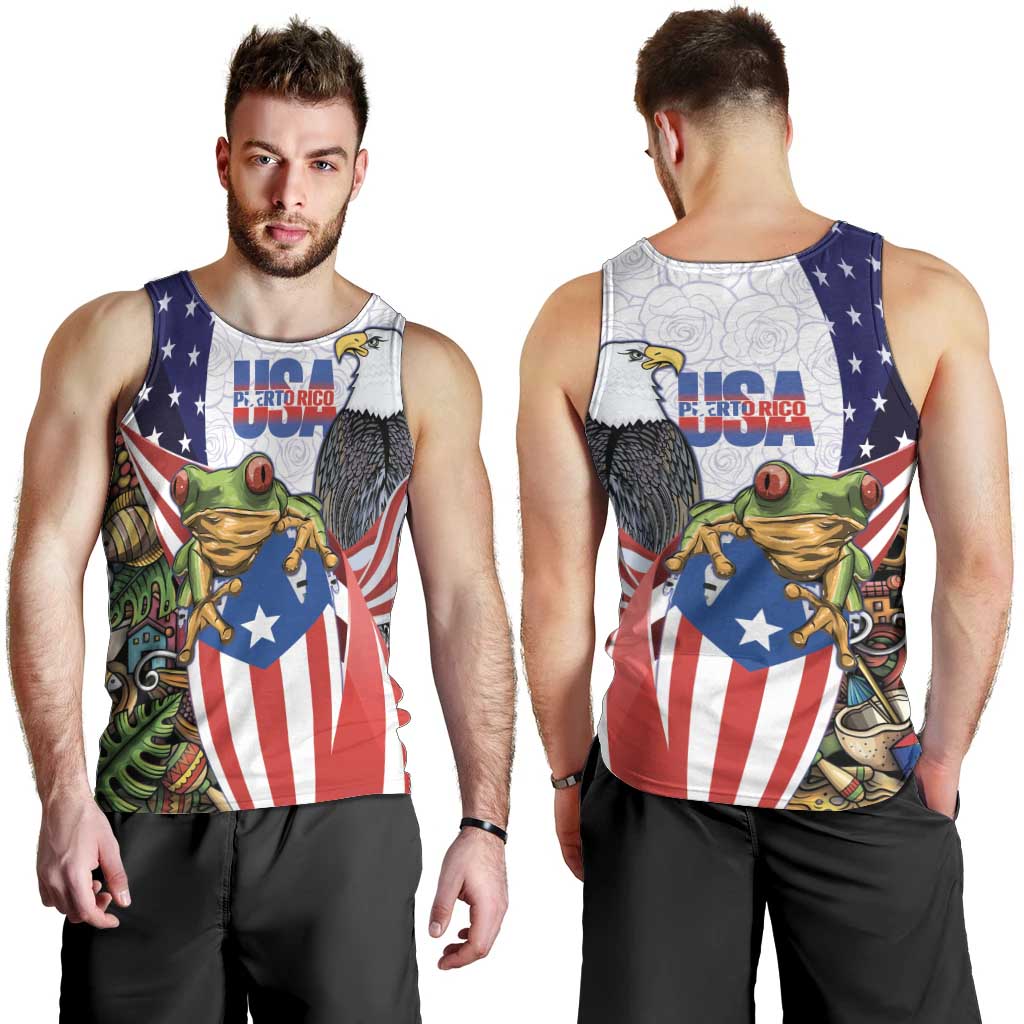 United States Puerto Rico Men Tank Top USA Curve Flag With Coqui Drum - Wonder Print Shop