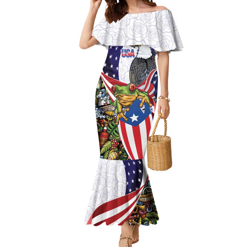United States Puerto Rico Mermaid Dress USA Curve Flag With Coqui Drum - Wonder Print Shop