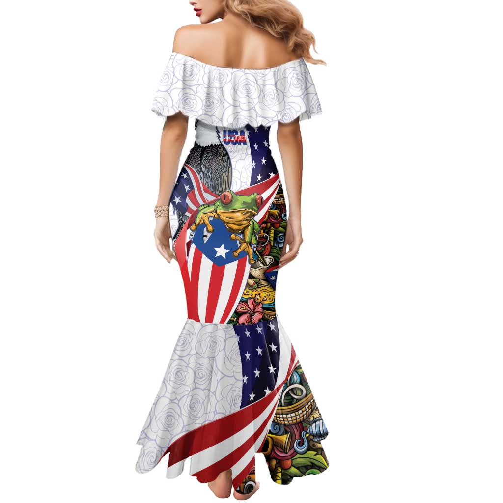 United States Puerto Rico Mermaid Dress USA Curve Flag With Coqui Drum - Wonder Print Shop
