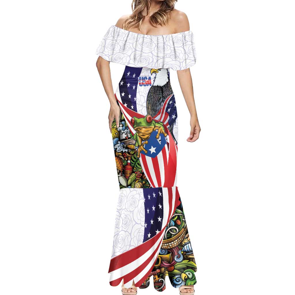 United States Puerto Rico Mermaid Dress USA Curve Flag With Coqui Drum - Wonder Print Shop