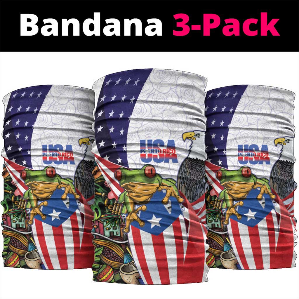 United States Puerto Rico Neck Gaiter USA Curve Flag With Coqui Drum - Wonder Print Shop