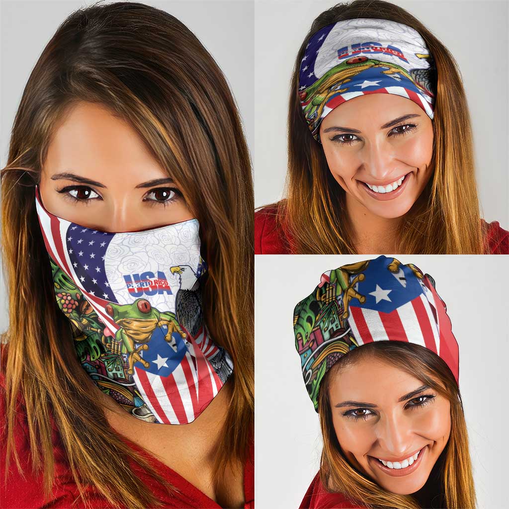 United States Puerto Rico Neck Gaiter USA Curve Flag With Coqui Drum - Wonder Print Shop