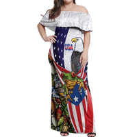 United States Puerto Rico Off Shoulder Maxi Dress USA Curve Flag With Coqui Drum - Wonder Print Shop