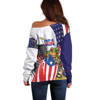 United States Puerto Rico Off Shoulder Sweater USA Curve Flag With Coqui Drum - Wonder Print Shop