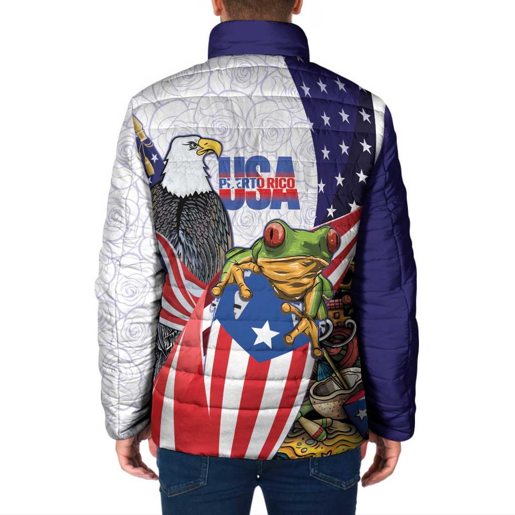 United States Puerto Rico Padded Jacket USA Curve Flag With Coqui Drum - Wonder Print Shop
