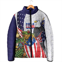 United States Puerto Rico Padded Jacket USA Curve Flag With Coqui Drum - Wonder Print Shop