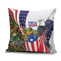 United States Puerto Rico Pillow Cover USA Curve Flag With Coqui Drum - Wonder Print Shop