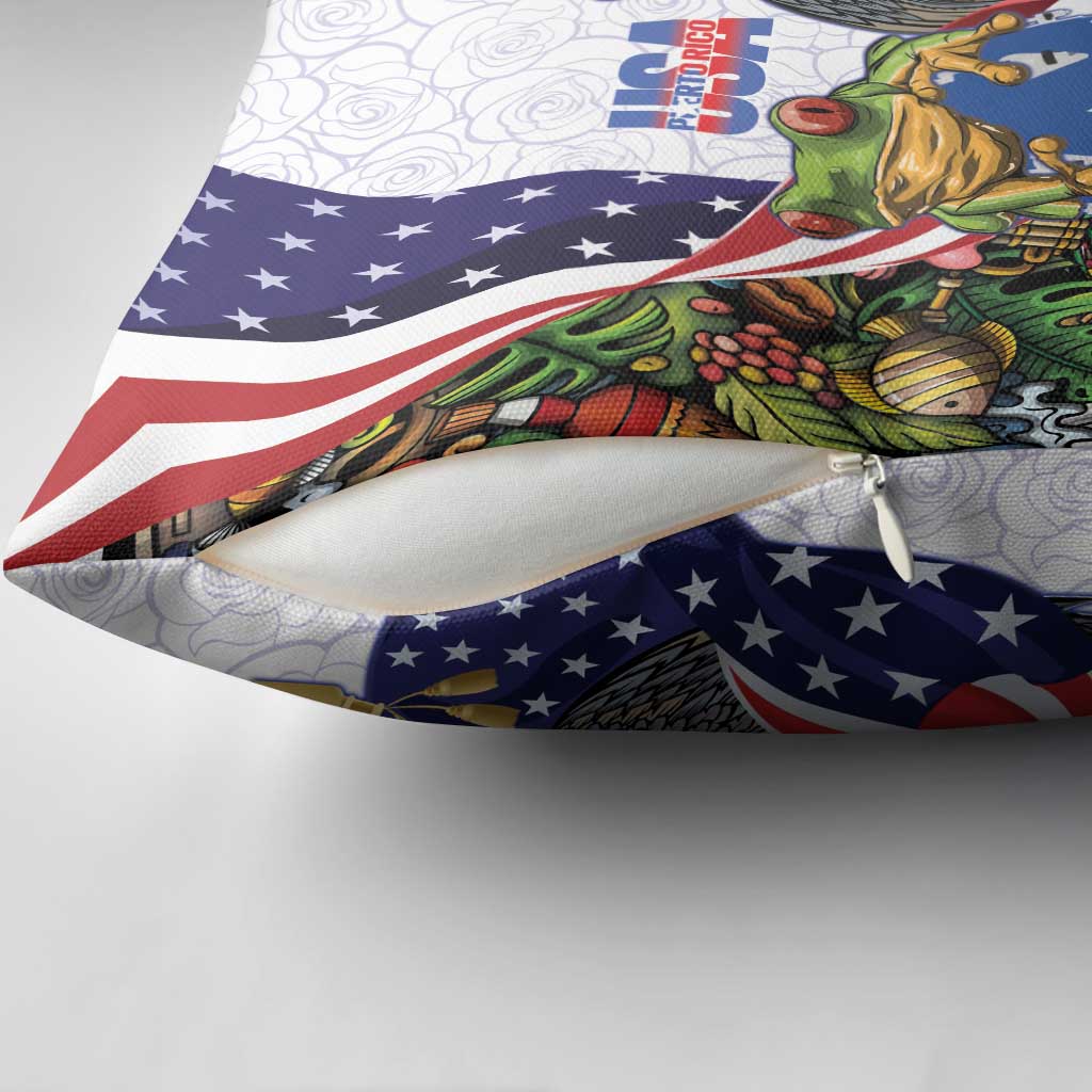 United States Puerto Rico Pillow Cover USA Curve Flag With Coqui Drum - Wonder Print Shop