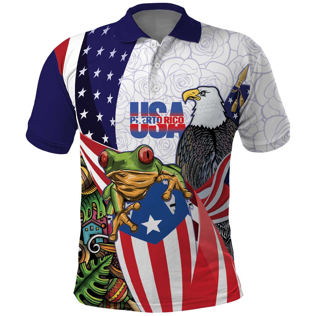 United States Puerto Rico Polo Shirt USA Curve Flag With Coqui Drum - Wonder Print Shop