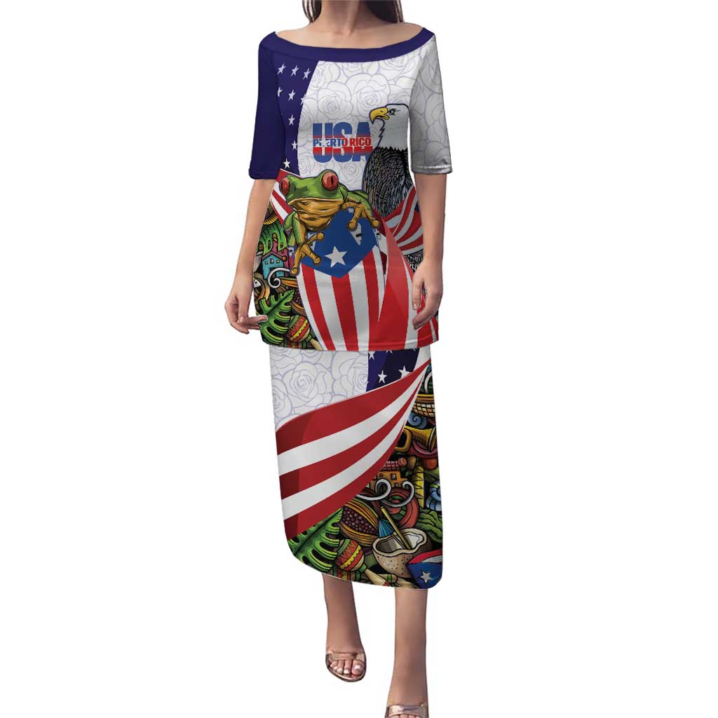 United States Puerto Rico Puletasi USA Curve Flag With Coqui Drum - Wonder Print Shop