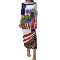 United States Puerto Rico Puletasi USA Curve Flag With Coqui Drum - Wonder Print Shop