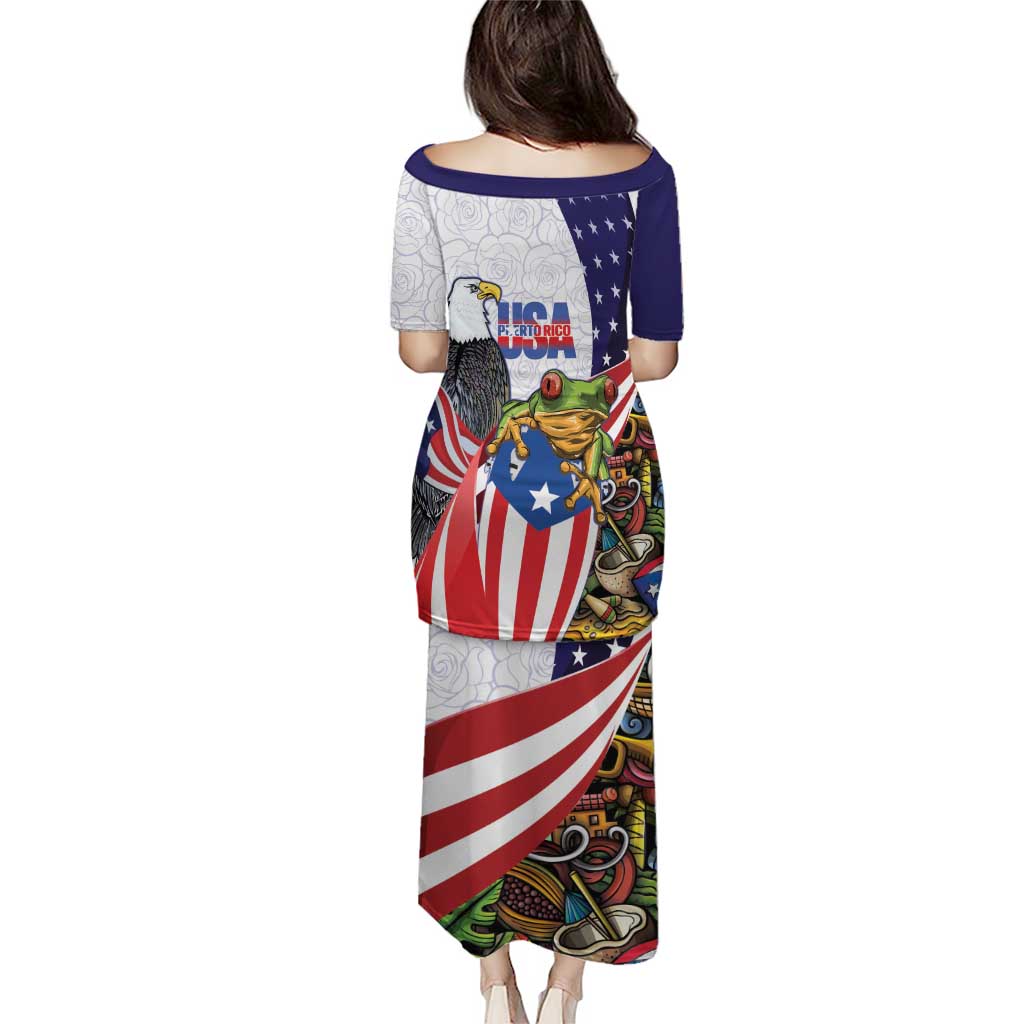 United States Puerto Rico Puletasi USA Curve Flag With Coqui Drum - Wonder Print Shop
