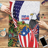 United States Puerto Rico Puzzle USA Curve Flag With Coqui Drum - Wonder Print Shop