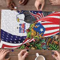 United States Puerto Rico Puzzle USA Curve Flag With Coqui Drum - Wonder Print Shop