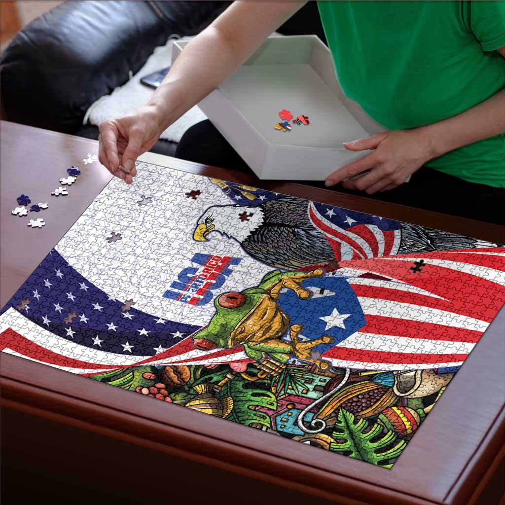 United States Puerto Rico Puzzle USA Curve Flag With Coqui Drum - Wonder Print Shop