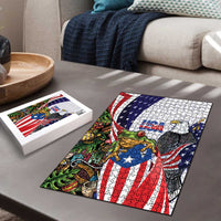 United States Puerto Rico Puzzle USA Curve Flag With Coqui Drum - Wonder Print Shop