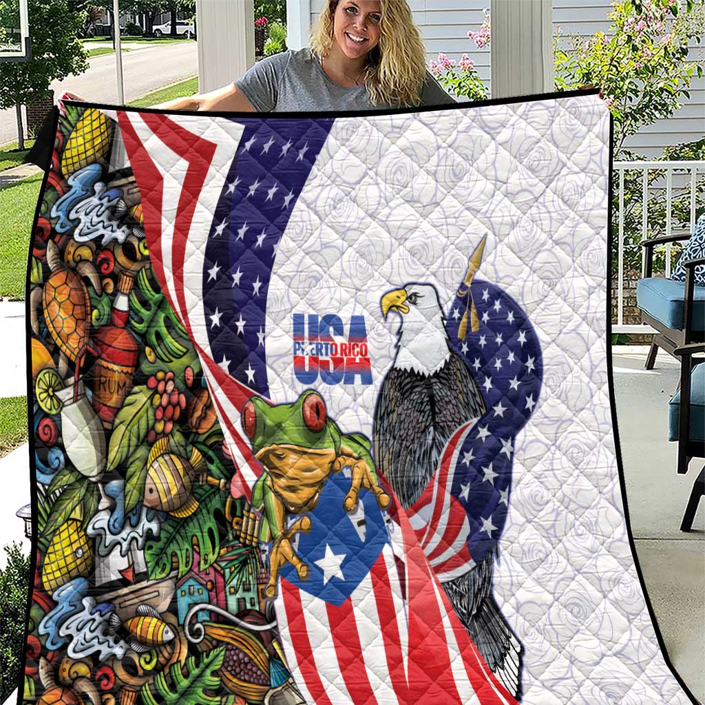 United States Puerto Rico Quilt USA Curve Flag With Coqui Drum - Wonder Print Shop