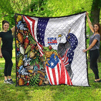 United States Puerto Rico Quilt USA Curve Flag With Coqui Drum - Wonder Print Shop